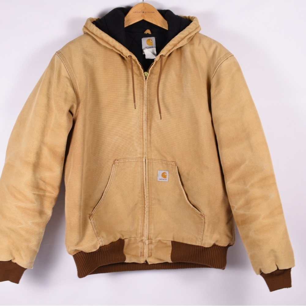 Made in USA Carhartt Duck Active Jacket Hooded Workwear Tan Medium